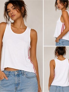 Stark X White Tank Top with Red Side Stripes